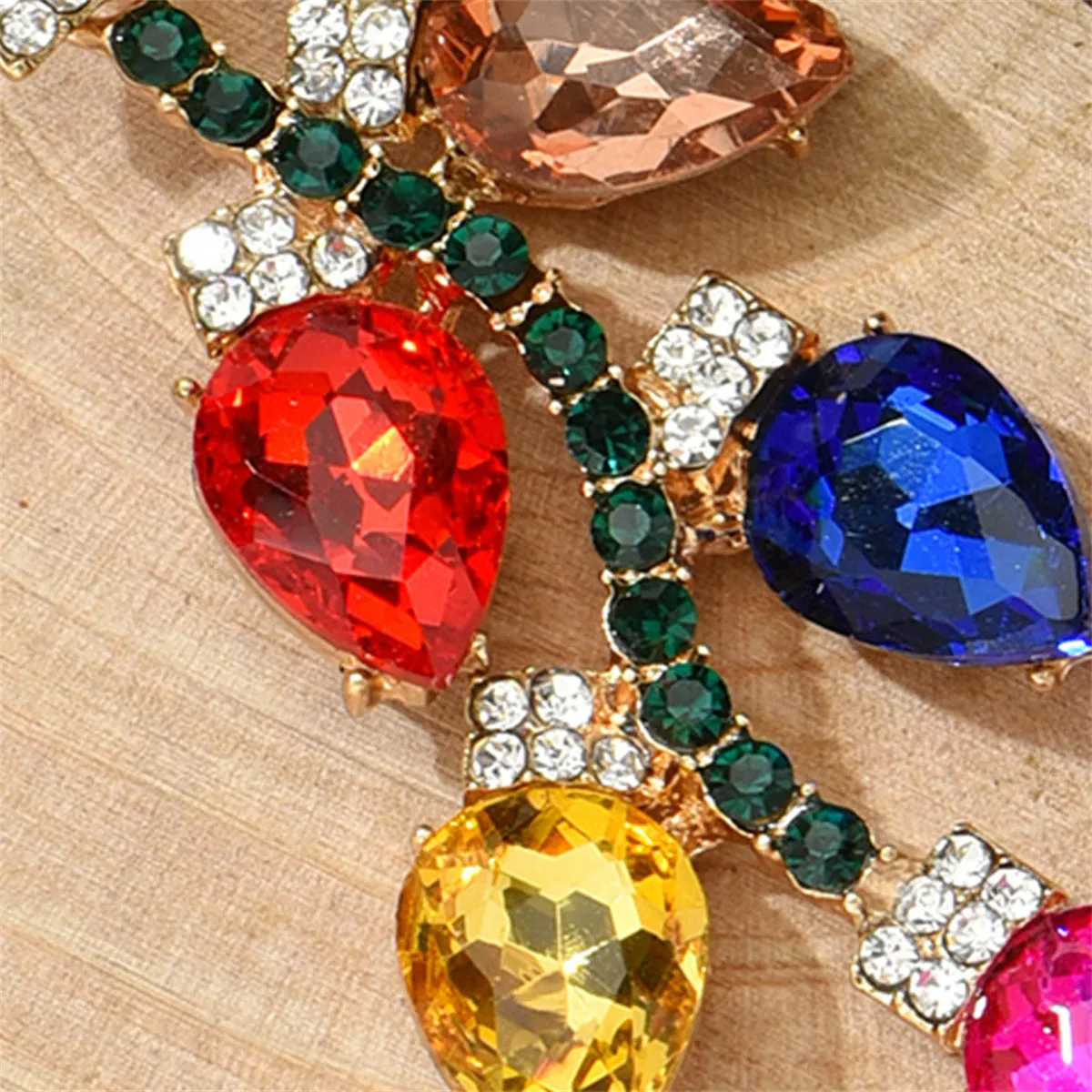 Red & Pink Crystal Leaves Drop Earrings