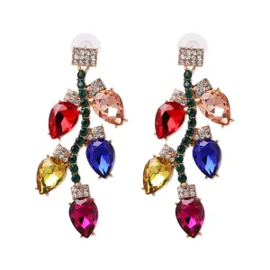 Red & Pink Crystal Leaves Drop Earrings