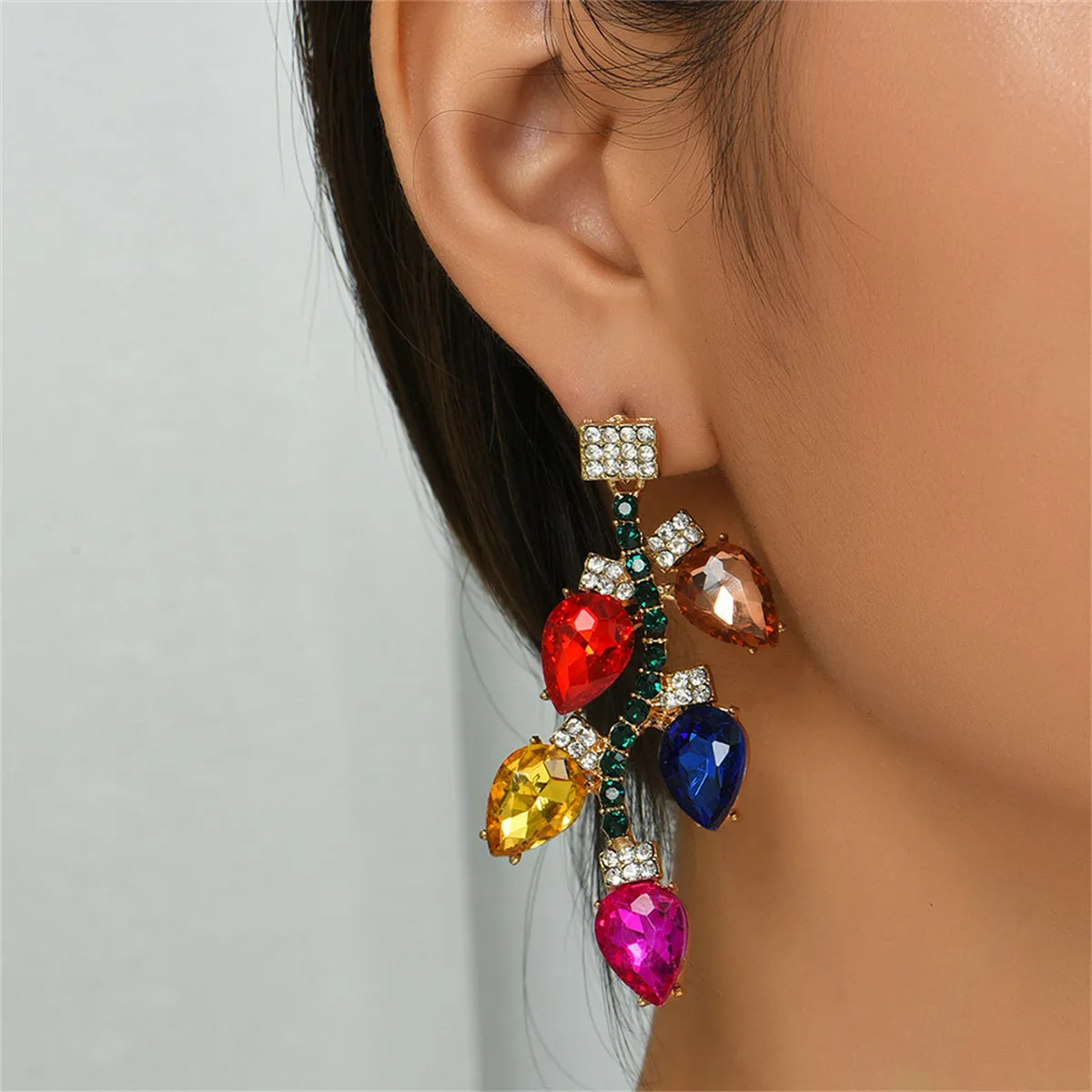 Red & Pink Crystal Leaves Drop Earrings