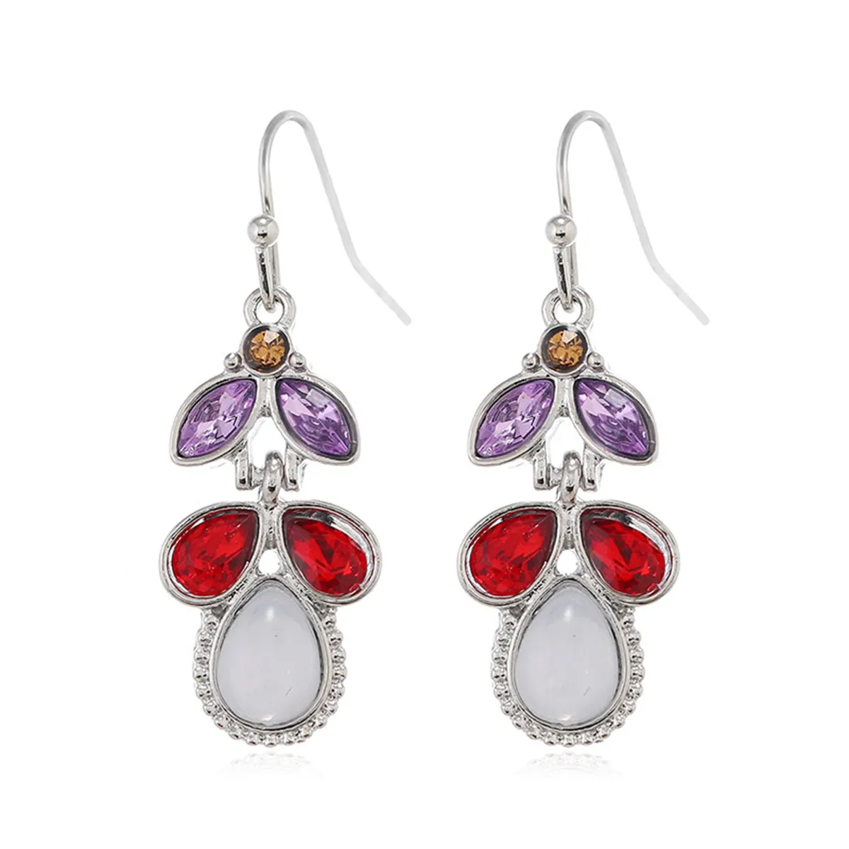 Red & Purple Crystal & Cat's Eye Teardrop Earrings