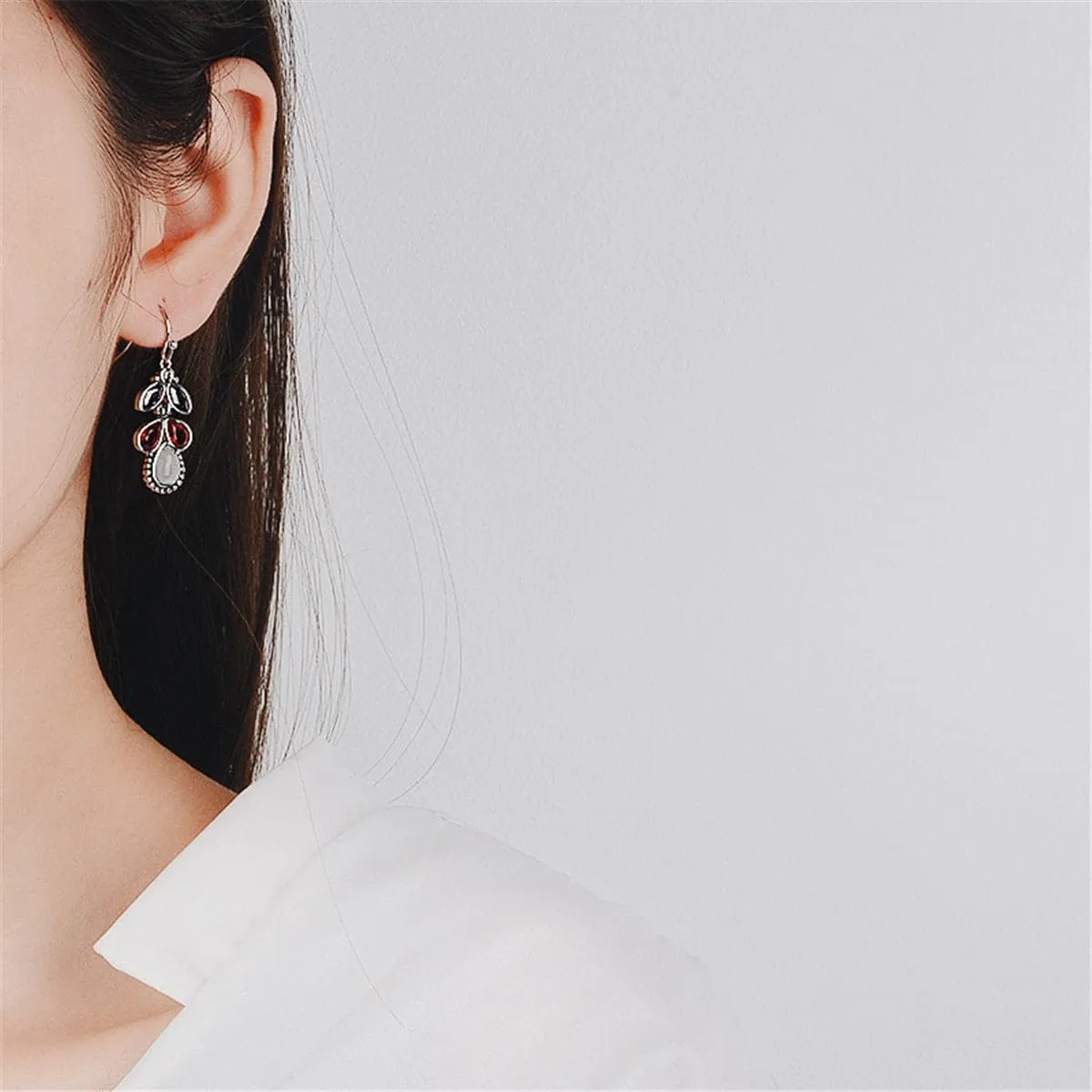 Red & Purple Crystal & Cat's Eye Teardrop Earrings