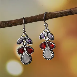 Red & Purple Crystal & Cat's Eye Teardrop Earrings