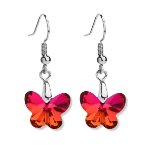 Red & Purple Crystal Ombré Butterfly Drop Earrings