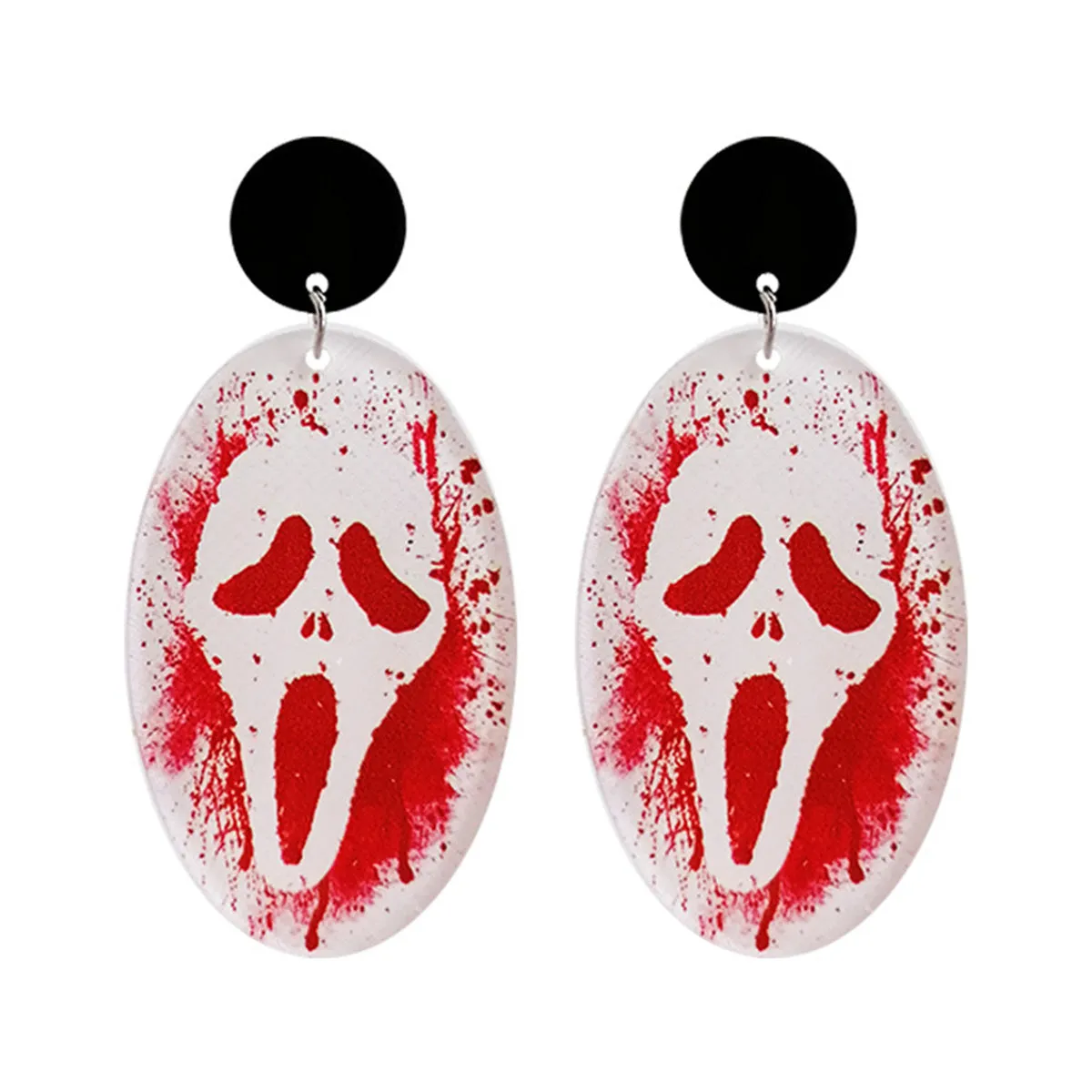Red & Silver-Plated Screaming Ghost Drop Earring