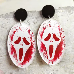 Red & Silver-Plated Screaming Ghost Drop Earring