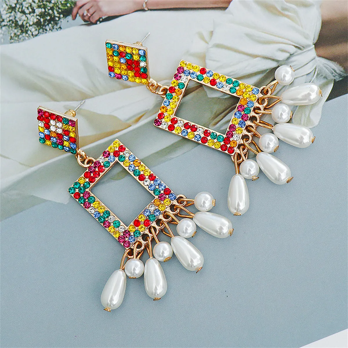 Red & Yellow Cubic Zirconia Tassel Drop Earrings