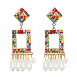 Red & Yellow Cubic Zirconia Tassel Drop Earrings