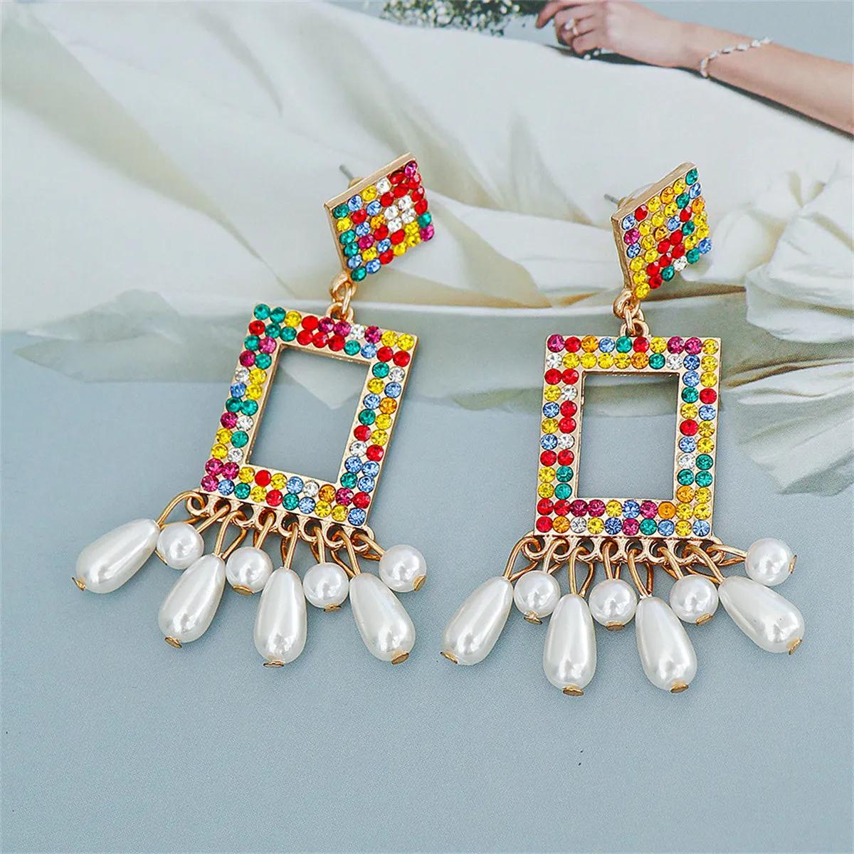 Red & Yellow Cubic Zirconia Tassel Drop Earrings
