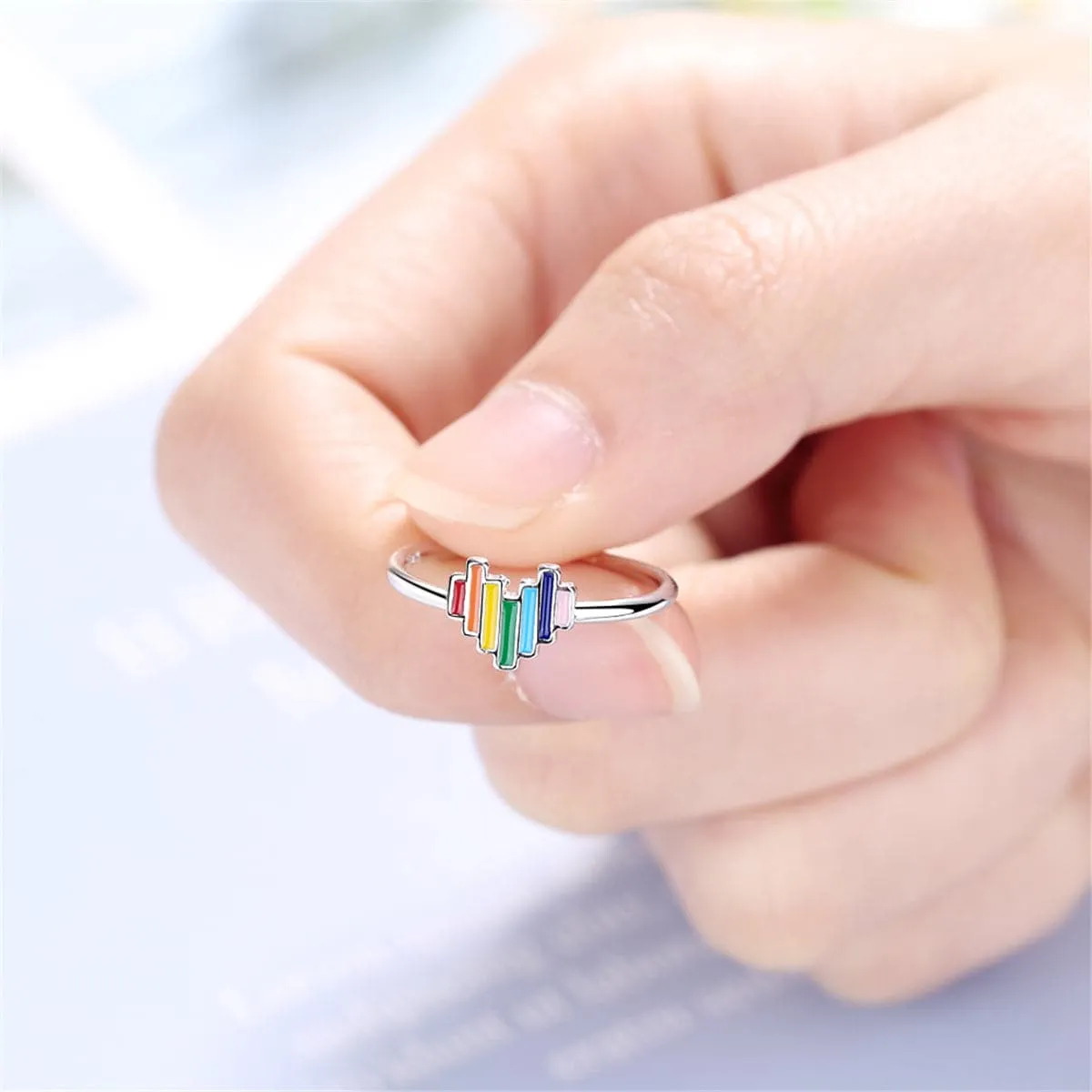 Red & Yellow Enamel Heart Open Band Ring