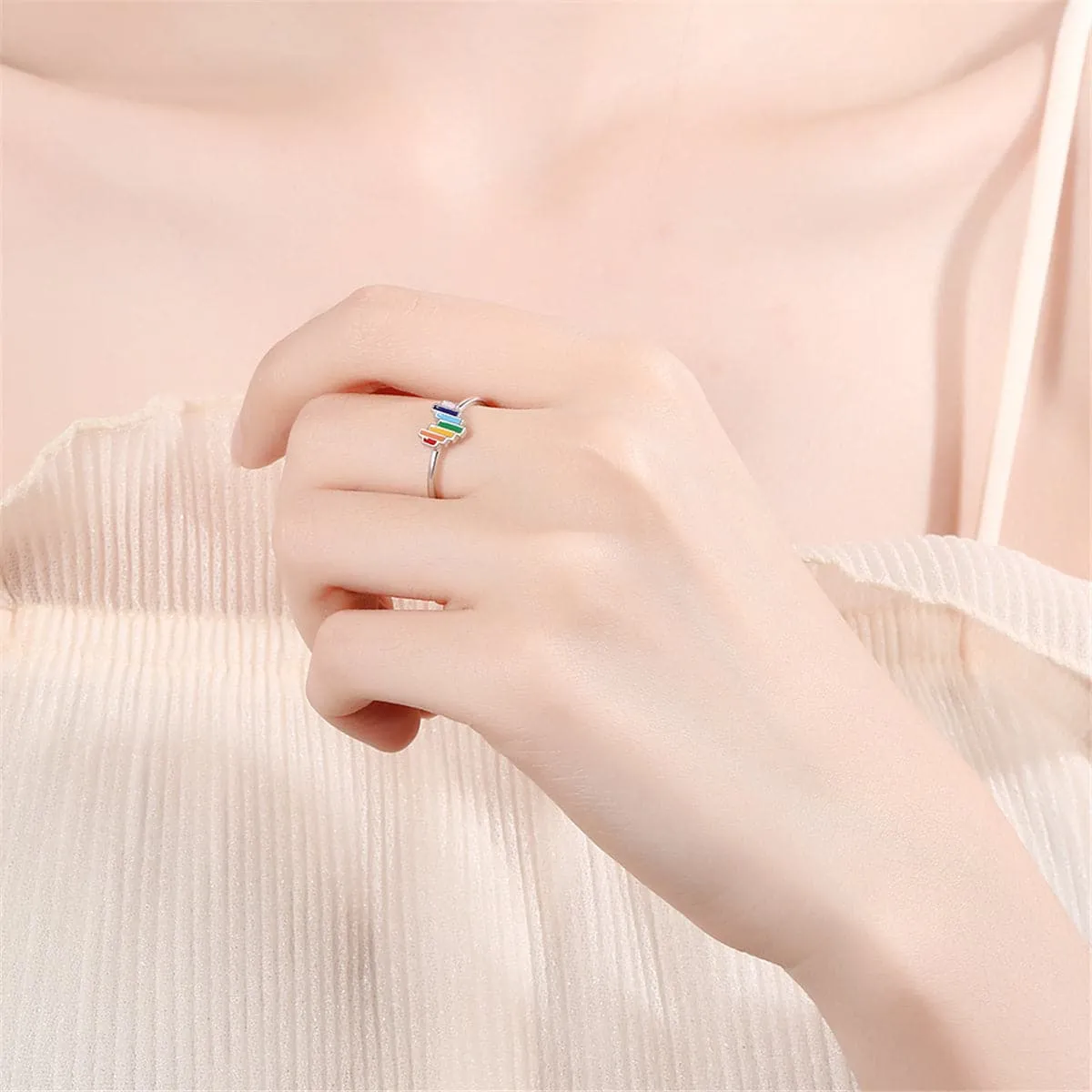 Red & Yellow Enamel Heart Open Band Ring