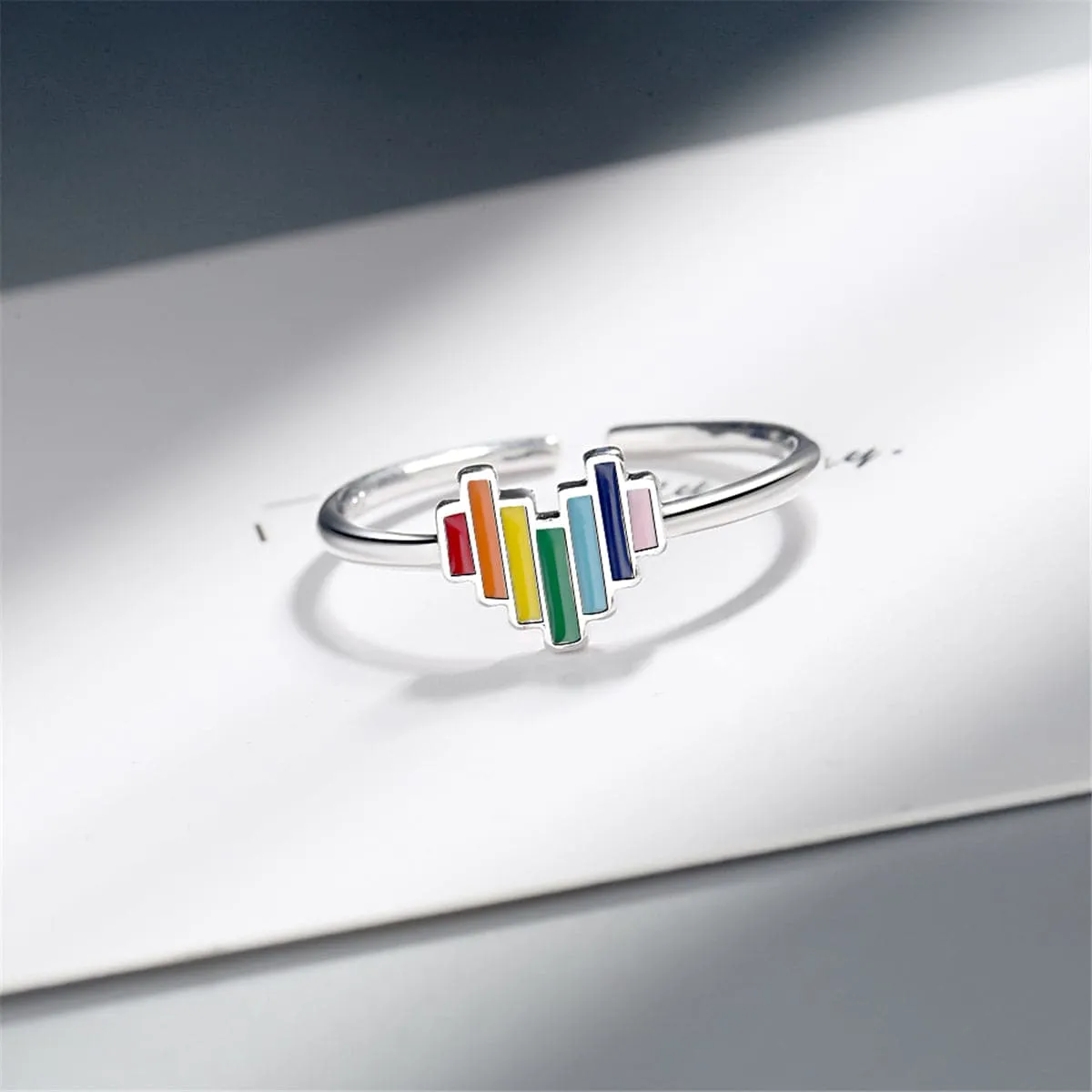 Red & Yellow Enamel Heart Open Band Ring