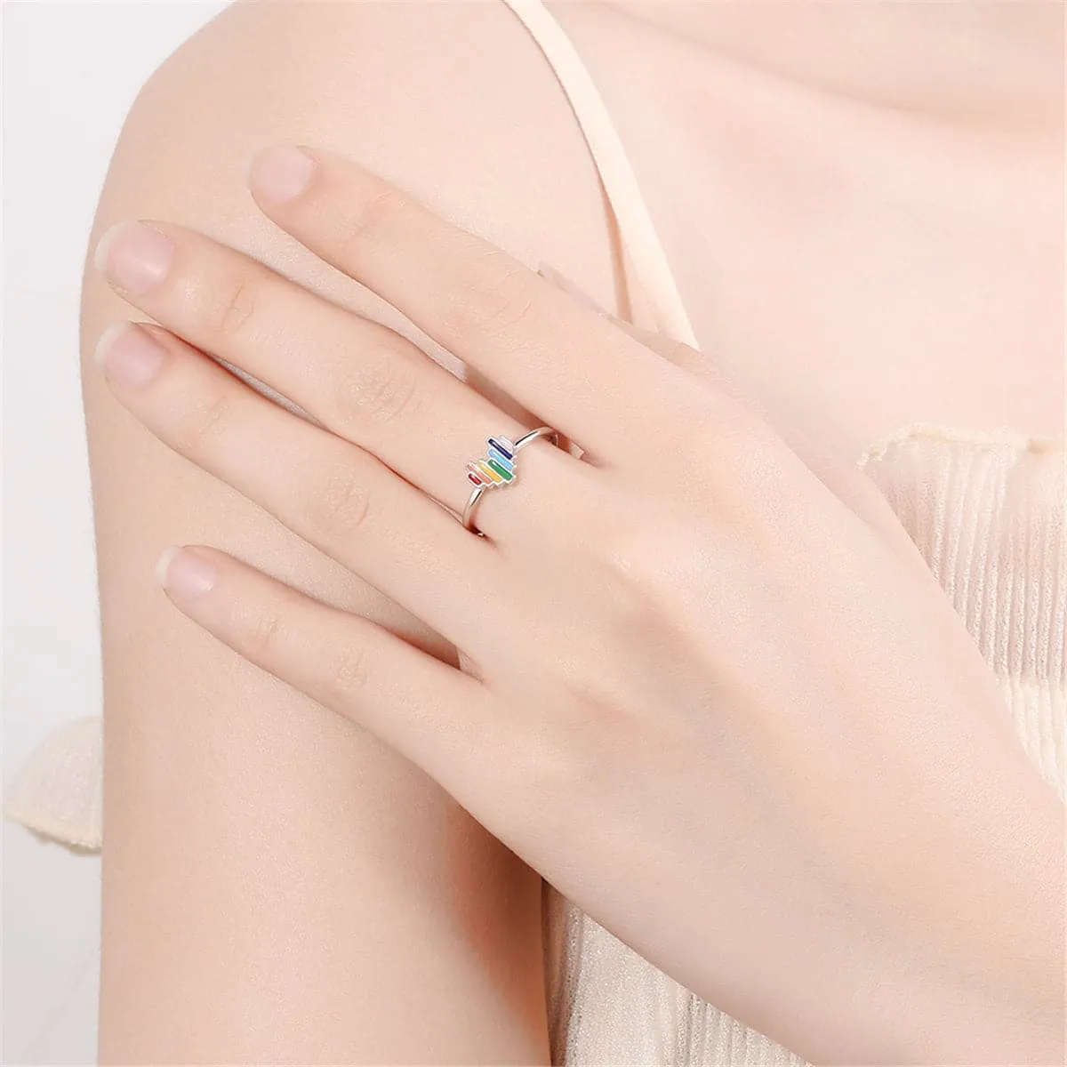 Red & Yellow Enamel Heart Open Band Ring
