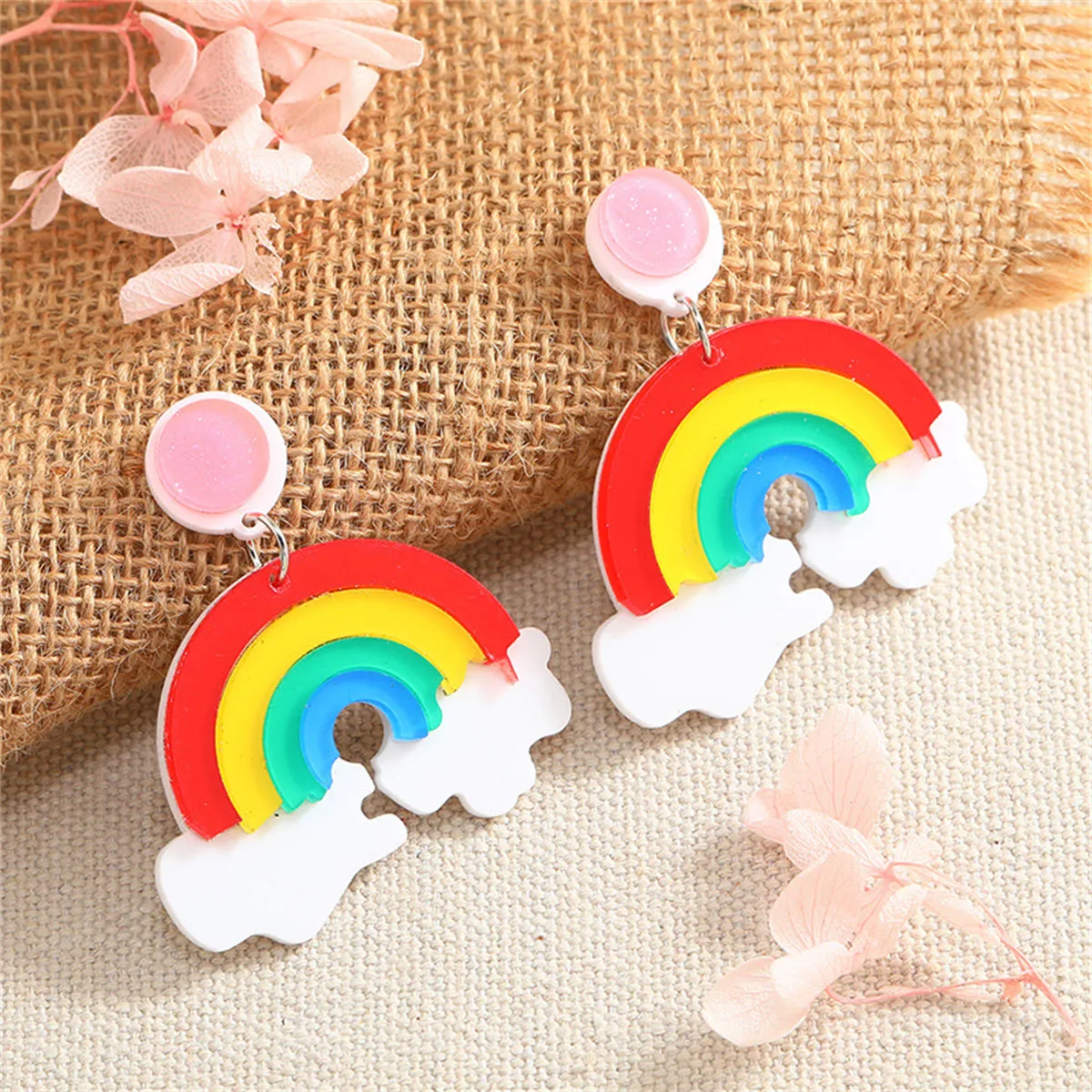 Red & Yellow Multicolor Rainbow Drop Earrings