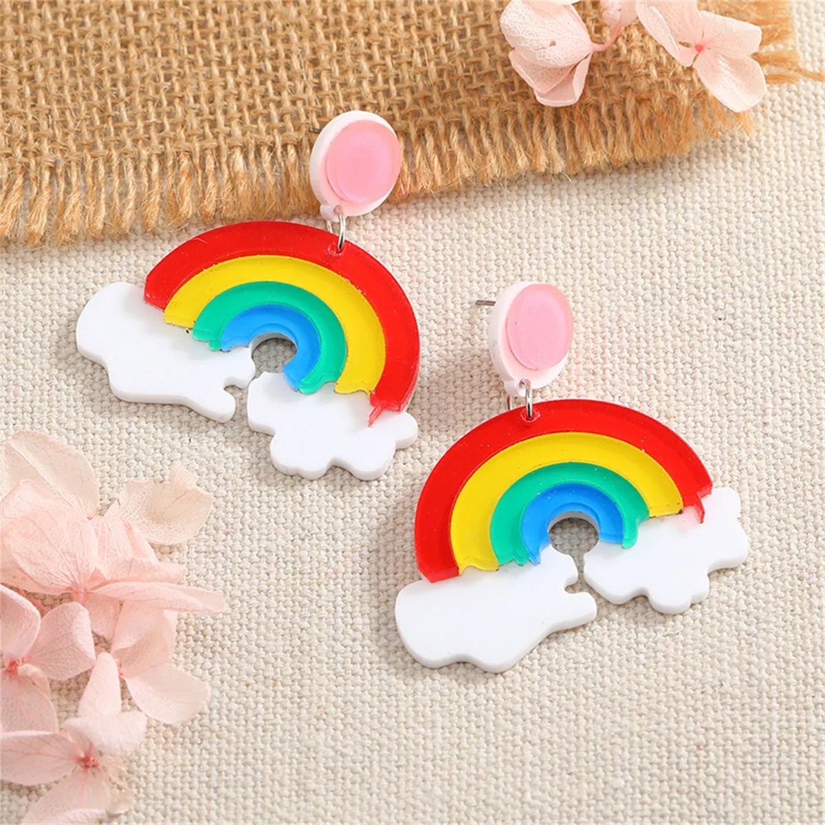 Red & Yellow Multicolor Rainbow Drop Earrings