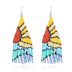 Red & Yellow Sunrise Beaded Drop Earrings