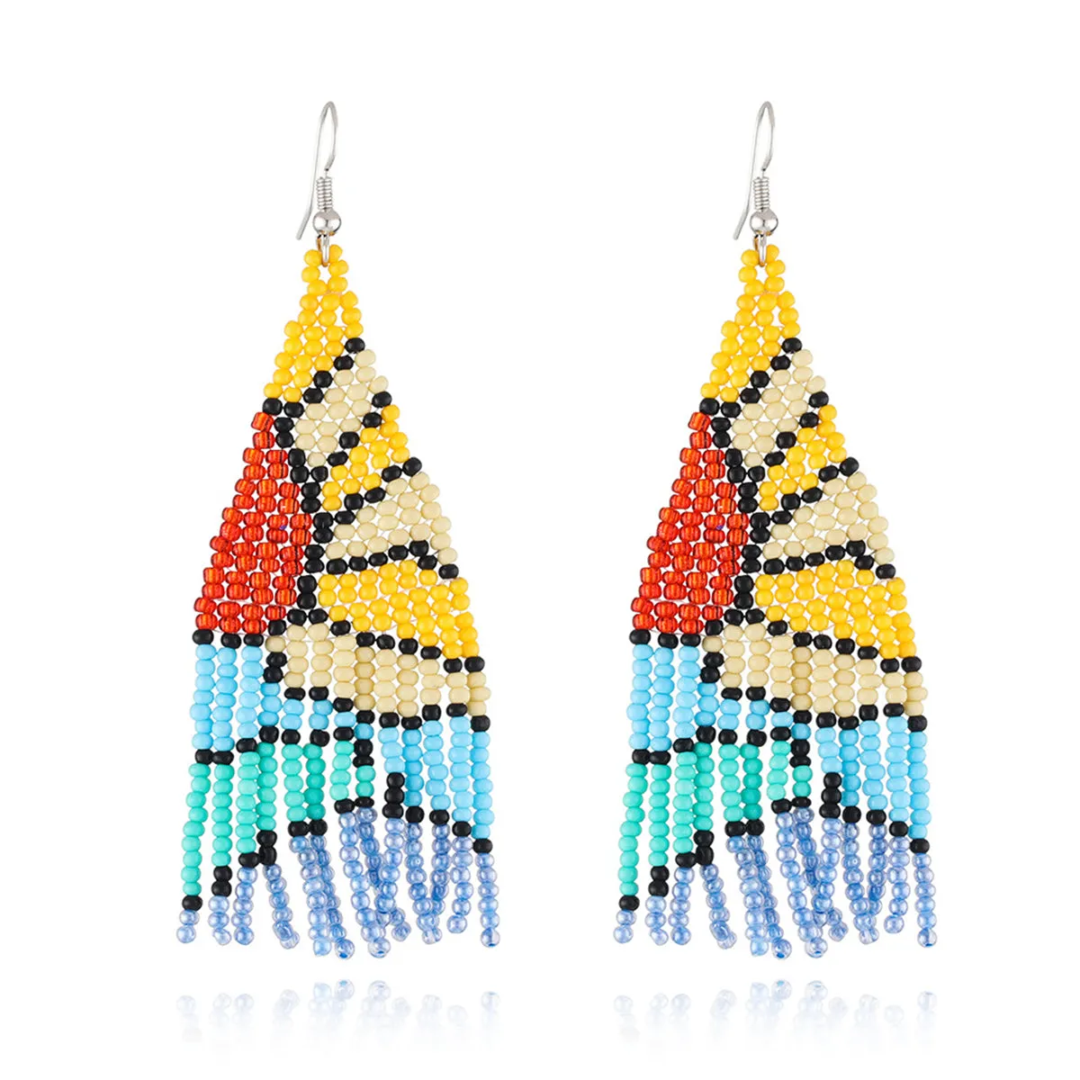 Red & Yellow Sunrise Beaded Drop Earrings