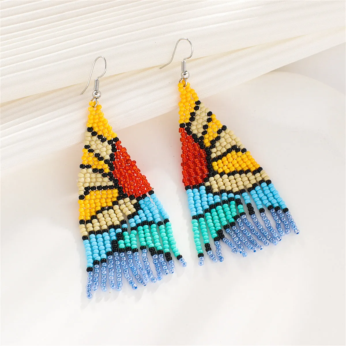Red & Yellow Sunrise Beaded Drop Earrings