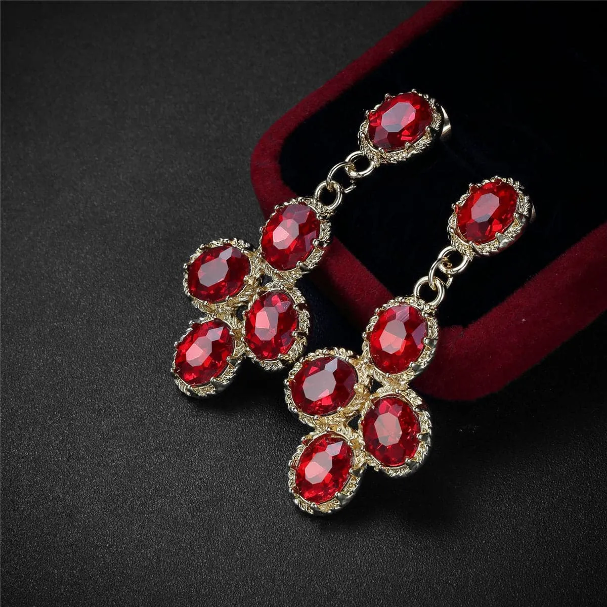 Red Crystal & 18K Gold-Plated Oval-Cut Drop Earrings