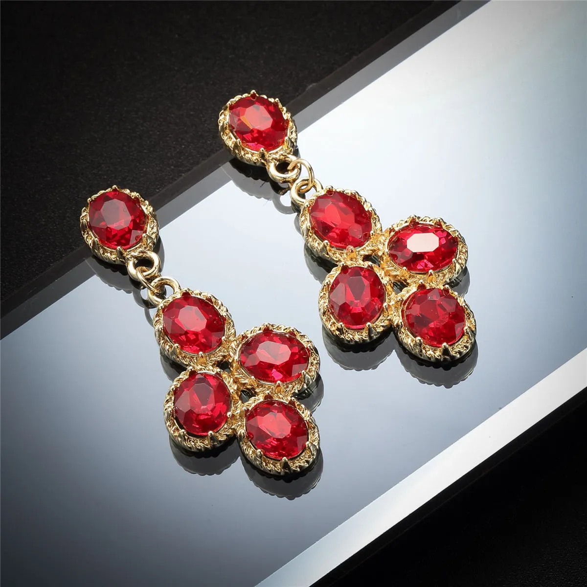 Red Crystal & 18K Gold-Plated Oval-Cut Drop Earrings