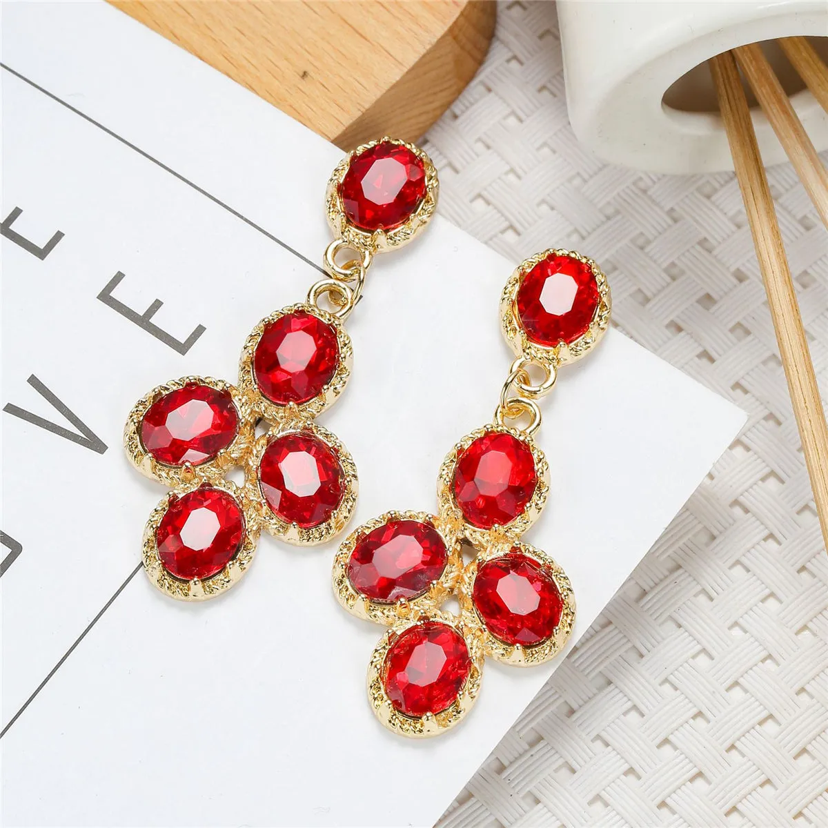 Red Crystal & 18K Gold-Plated Oval-Cut Drop Earrings