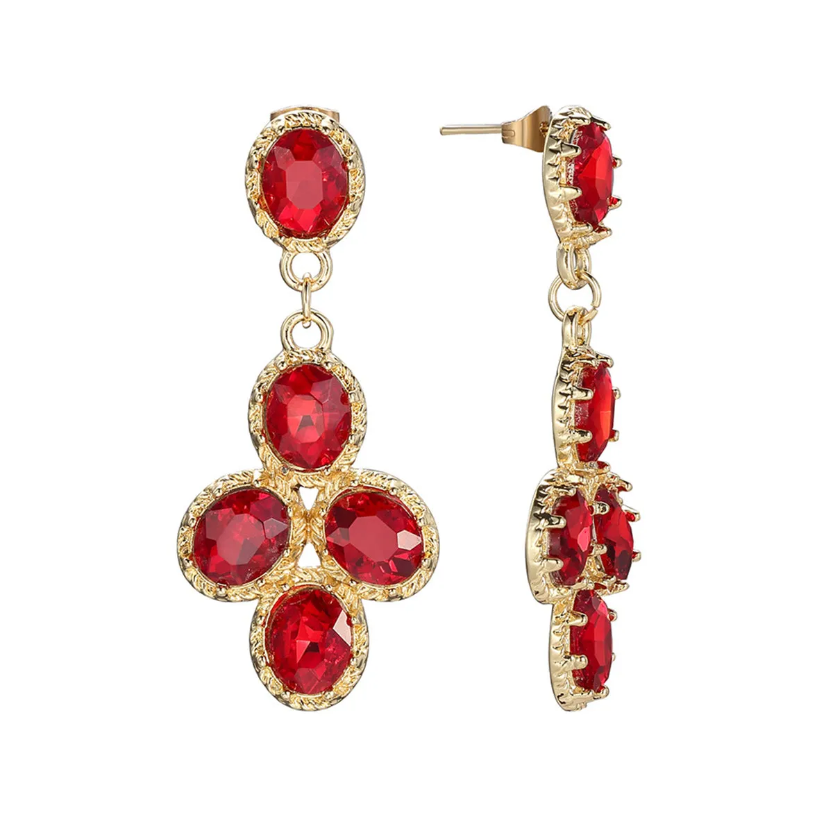Red Crystal & 18K Gold-Plated Oval-Cut Drop Earrings
