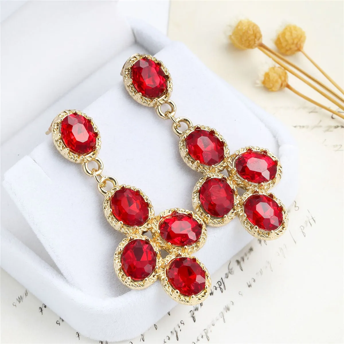 Red Crystal & 18K Gold-Plated Oval-Cut Drop Earrings