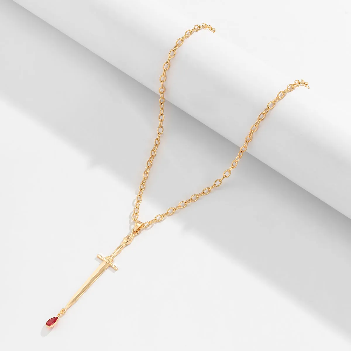 Red Crystal & 18K Gold-Plated Sword Pendant Necklace