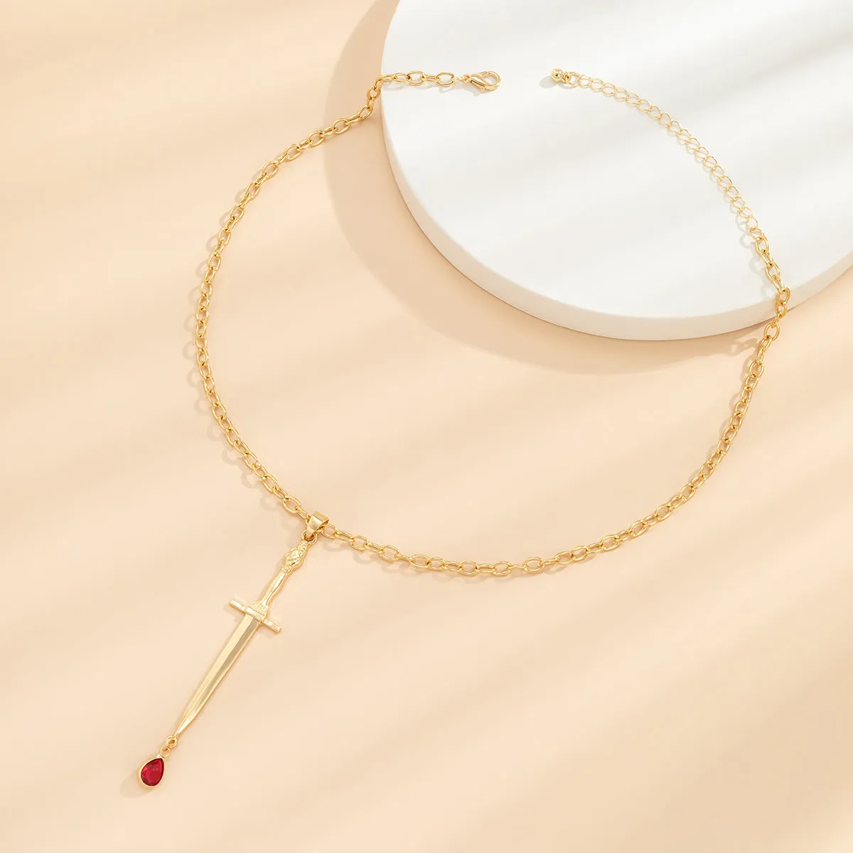 Red Crystal & 18K Gold-Plated Sword Pendant Necklace
