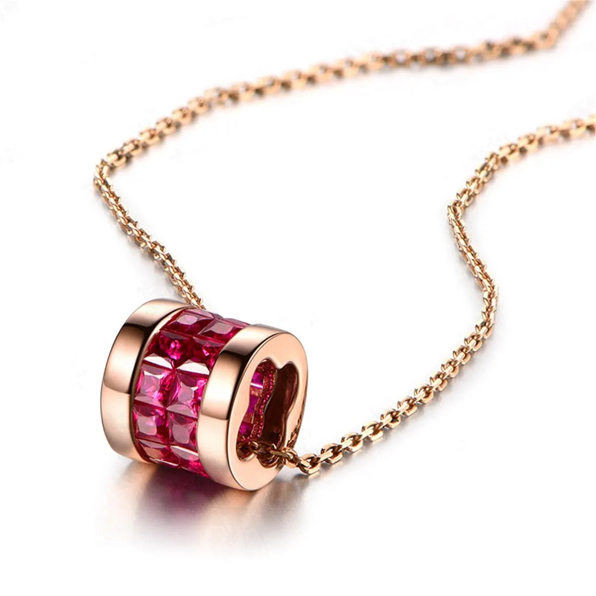Red Crystal & 18K Rose Gold-Plated Barrel Pendant Necklace