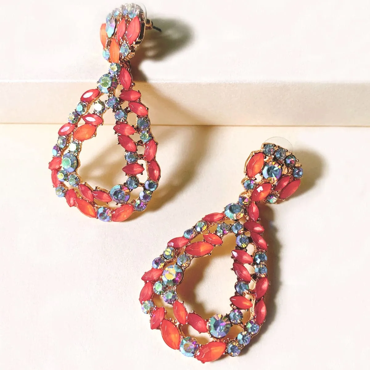 Red Crystal & Cubic Zirconia 18K Gold-Plated Teardrop Earrings