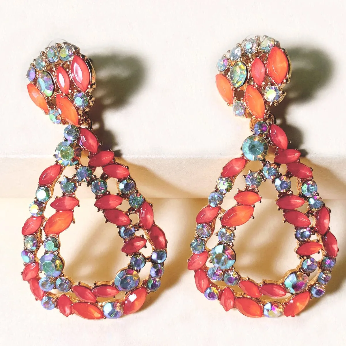 Red Crystal & Cubic Zirconia 18K Gold-Plated Teardrop Earrings