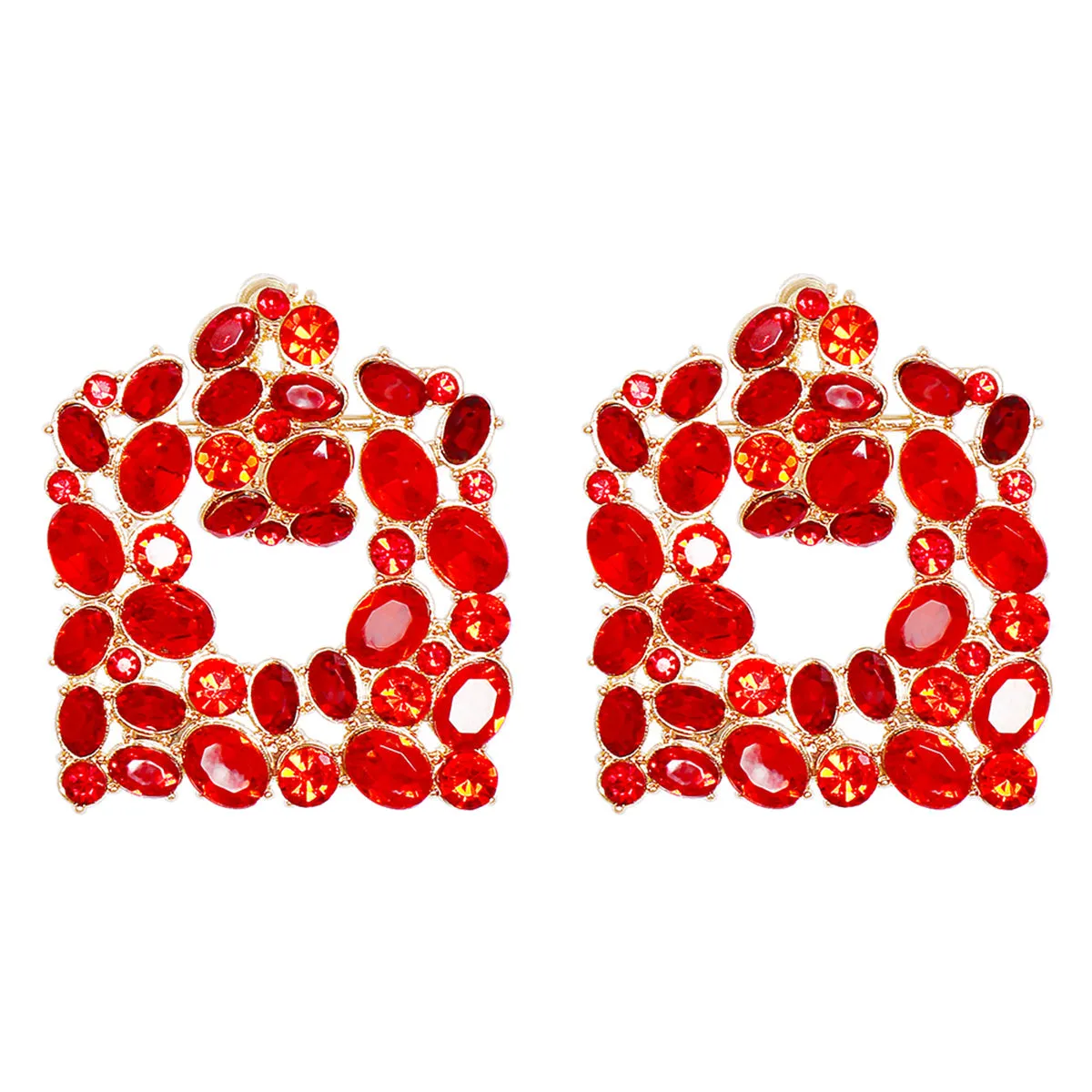Red Crystal & Cubic Zirconia Cluster Drop Earrings
