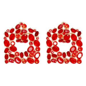 Red Crystal & Cubic Zirconia Cluster Drop Earrings
