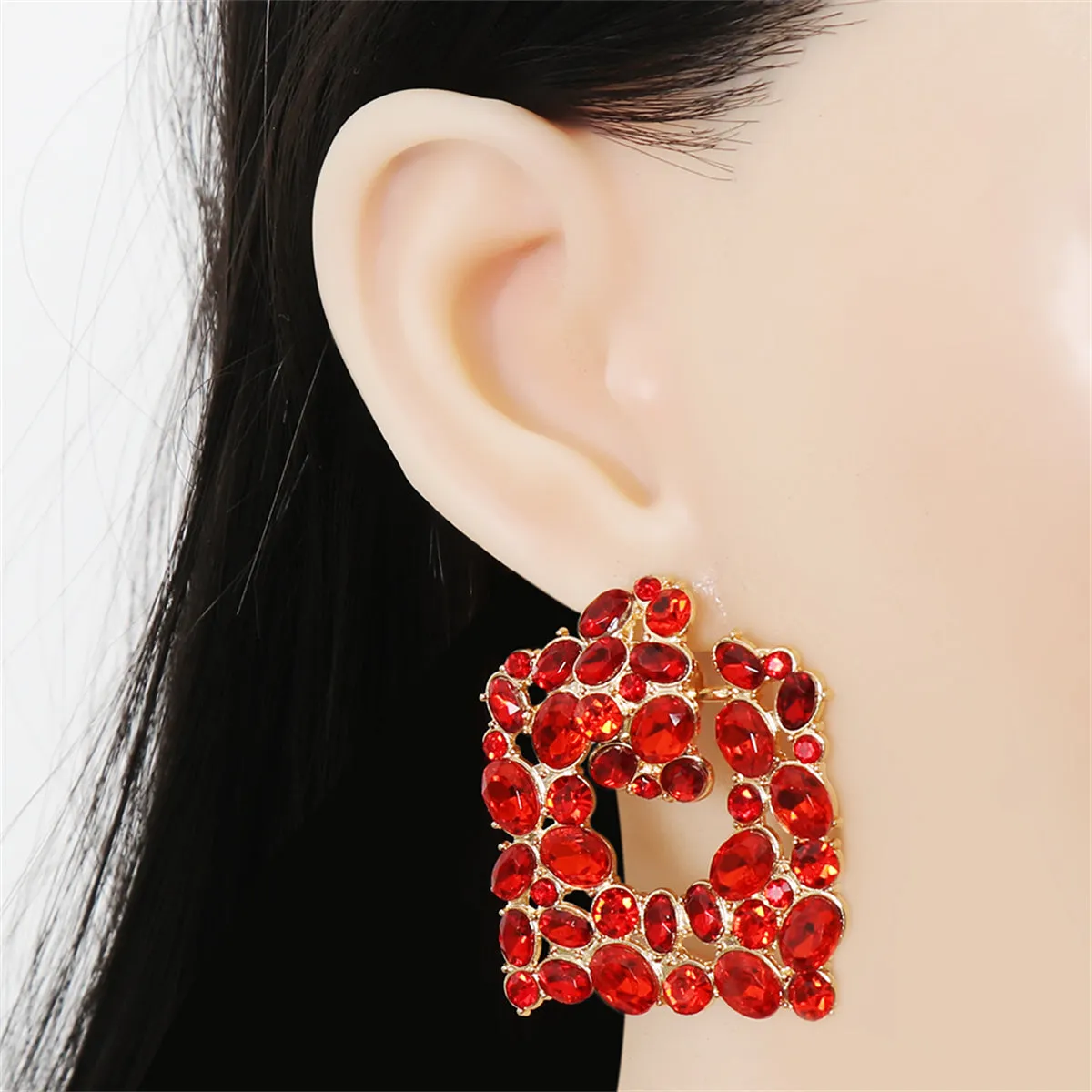 Red Crystal & Cubic Zirconia Cluster Drop Earrings