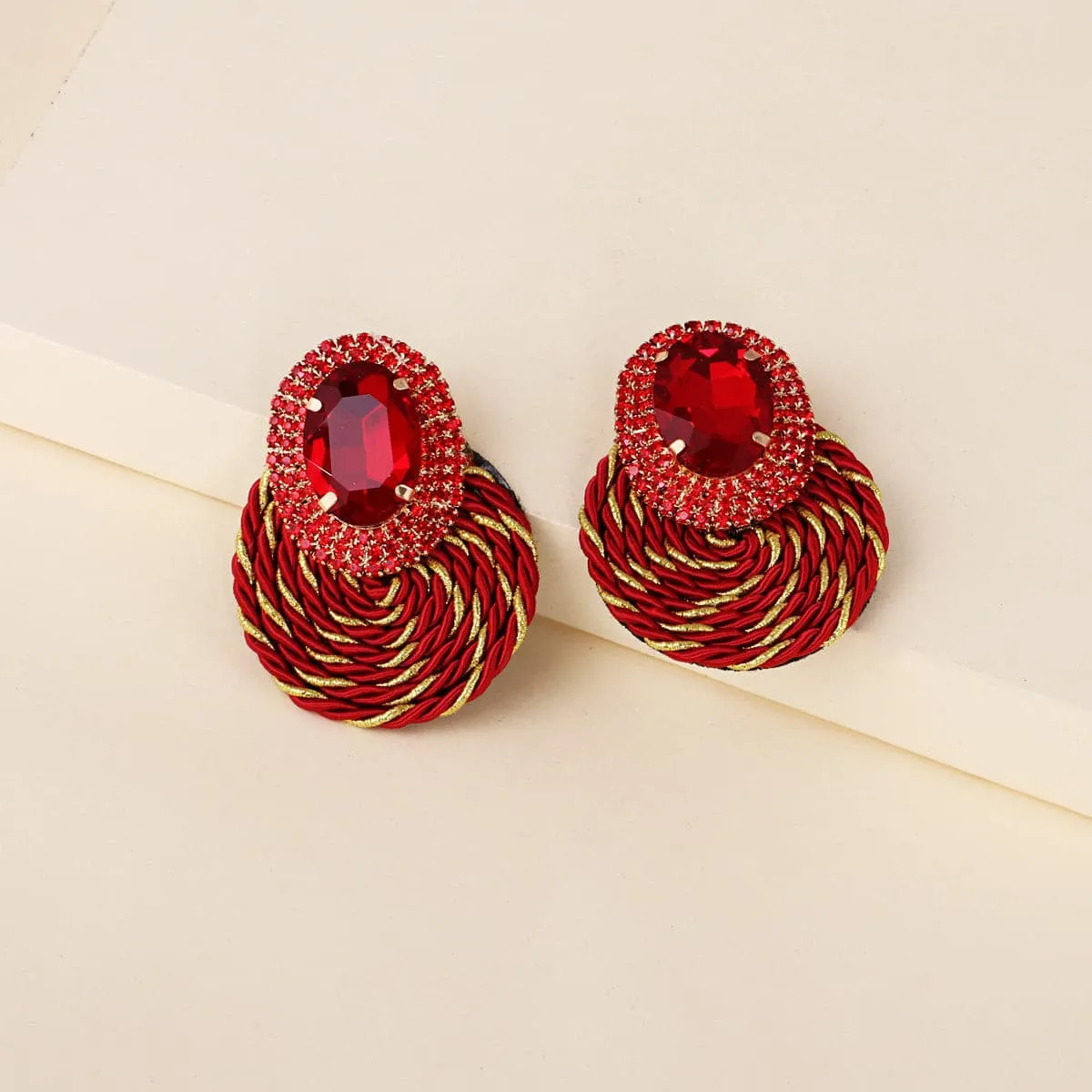 Red Crystal & Cubic Zirconia Double Halo Twist Drop Earrings