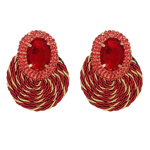 Red Crystal & Cubic Zirconia Double Halo Twist Drop Earrings