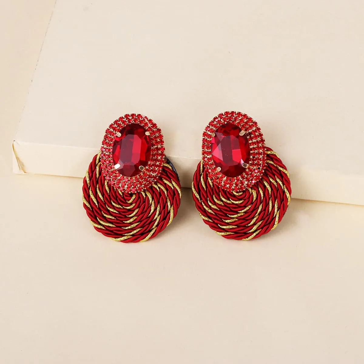 Red Crystal & Cubic Zirconia Double Halo Twist Drop Earrings