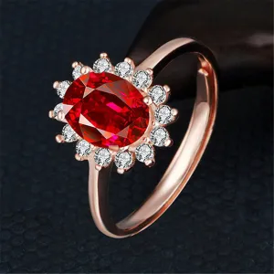 Red Crystal & Cubic Zirconia Floral Edge Adjustable Ring
