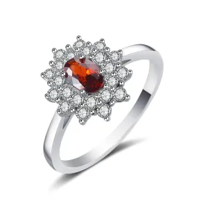 Red Crystal & Cubic Zirconia Floral Ring