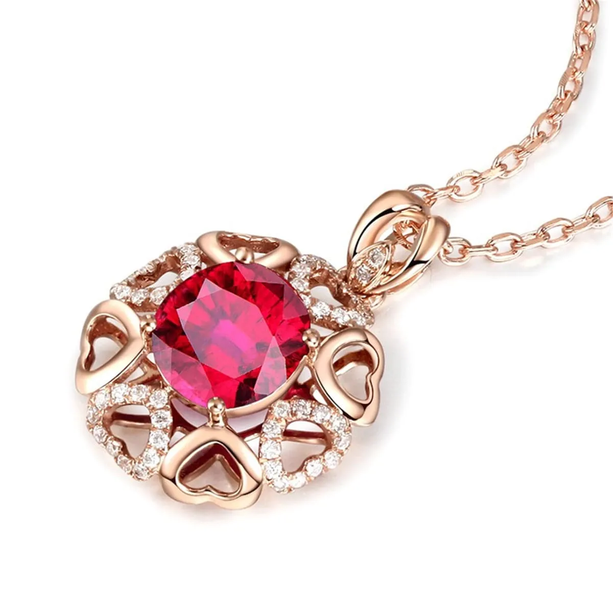 Red Crystal & Cubic Zirconia Heart Pendant Necklace