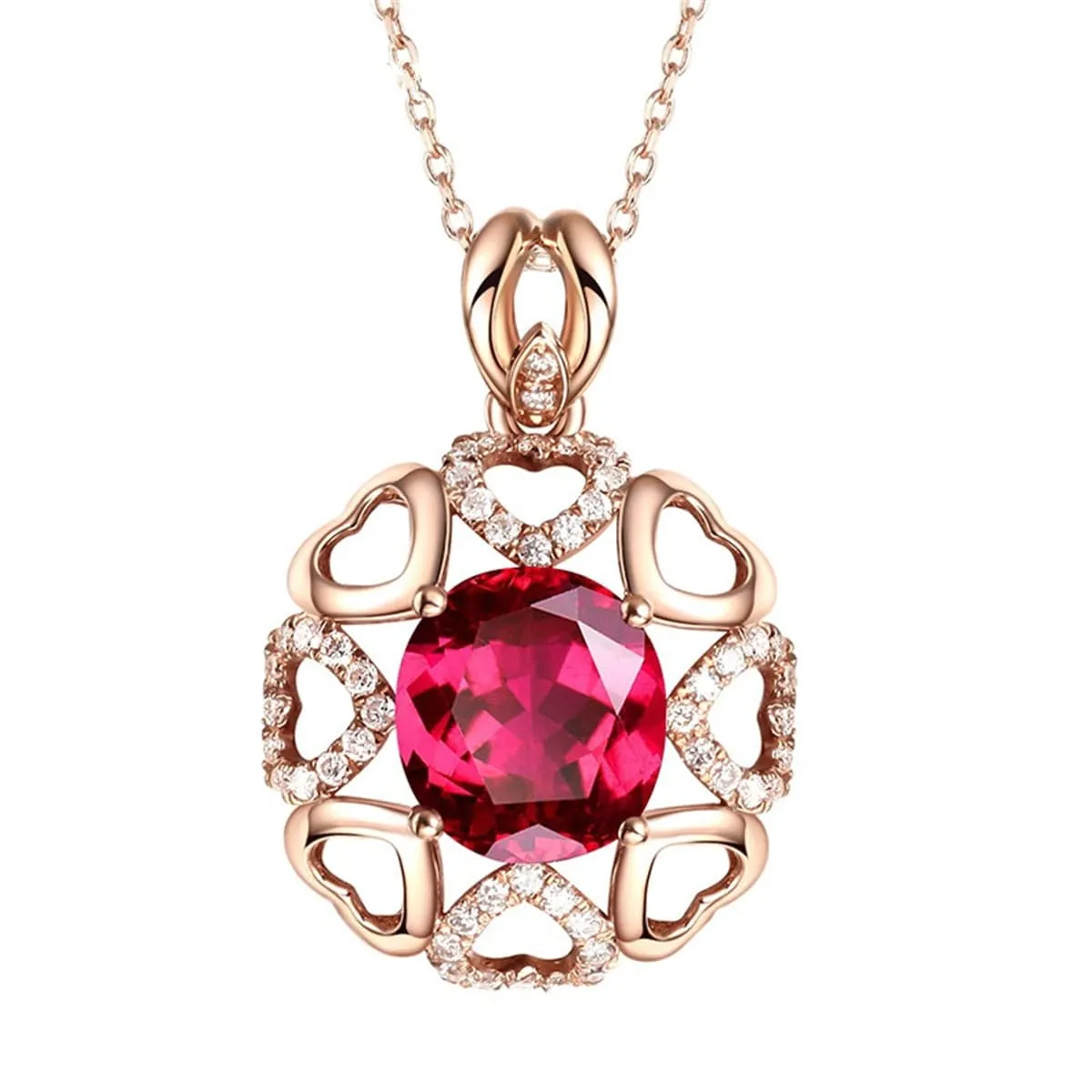 Red Crystal & Cubic Zirconia Heart Pendant Necklace