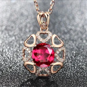 Red Crystal & Cubic Zirconia Heart Pendant Necklace