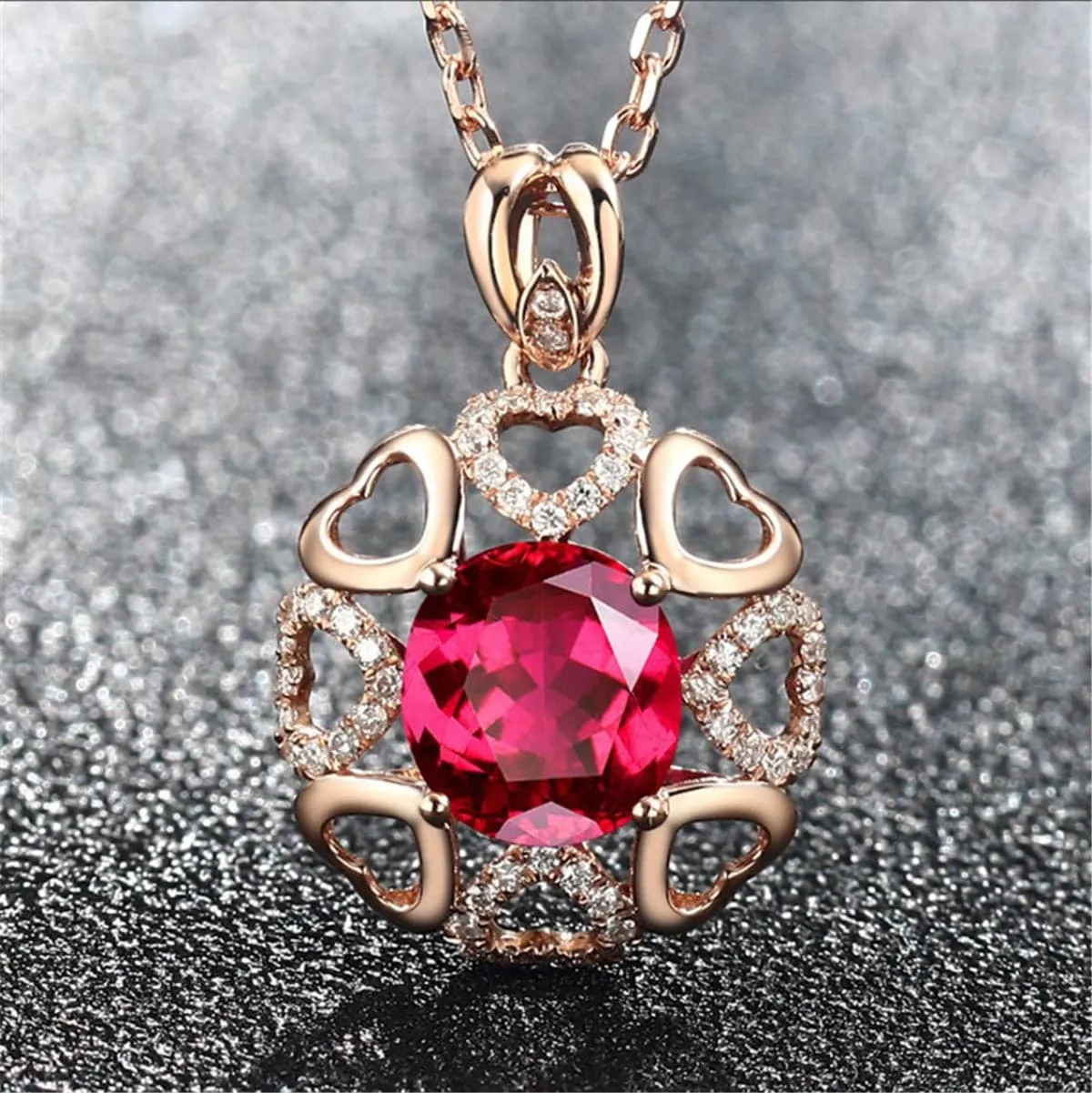 Red Crystal & Cubic Zirconia Heart Pendant Necklace