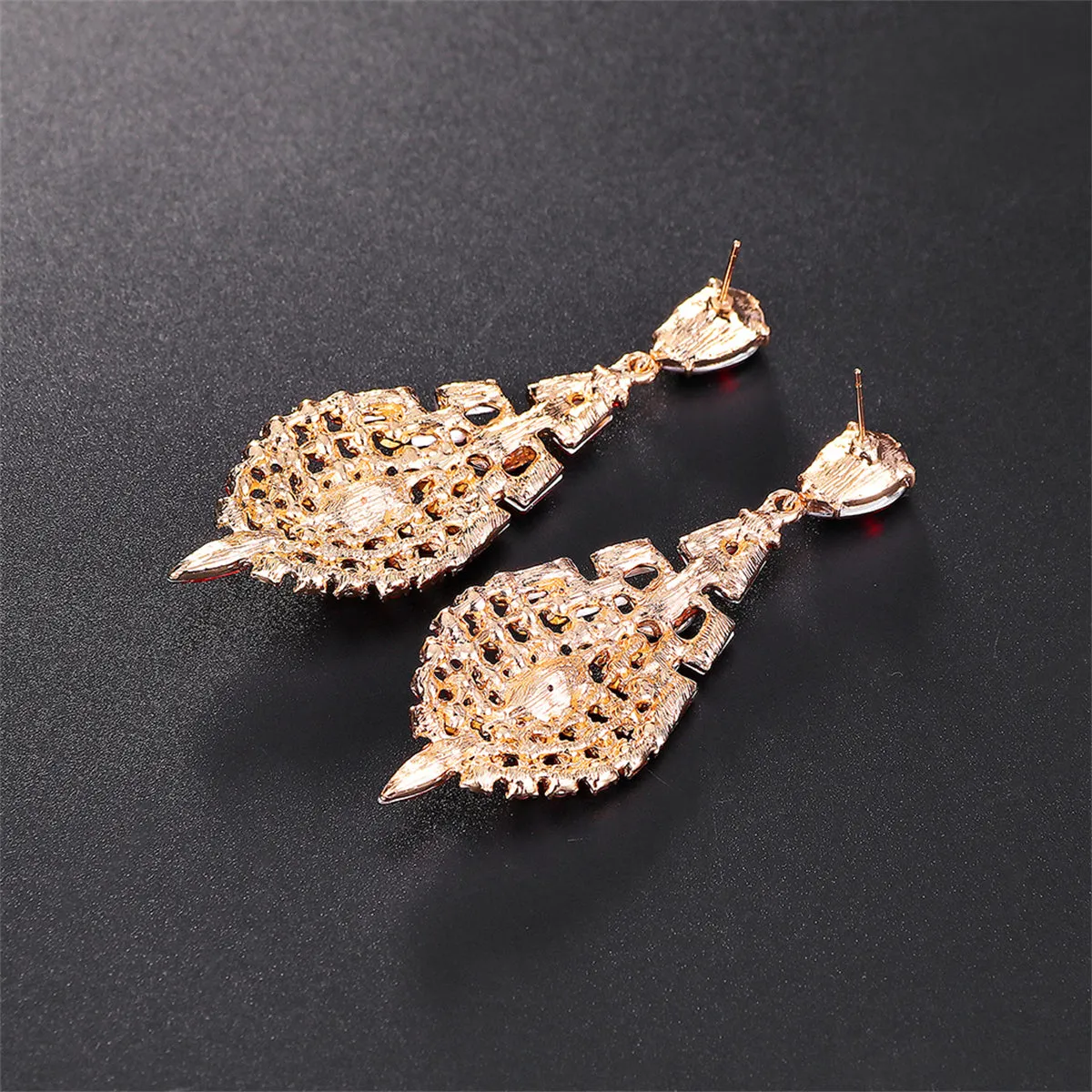 Red Crystal & Cubic Zirconia Ornate Drop Earrings