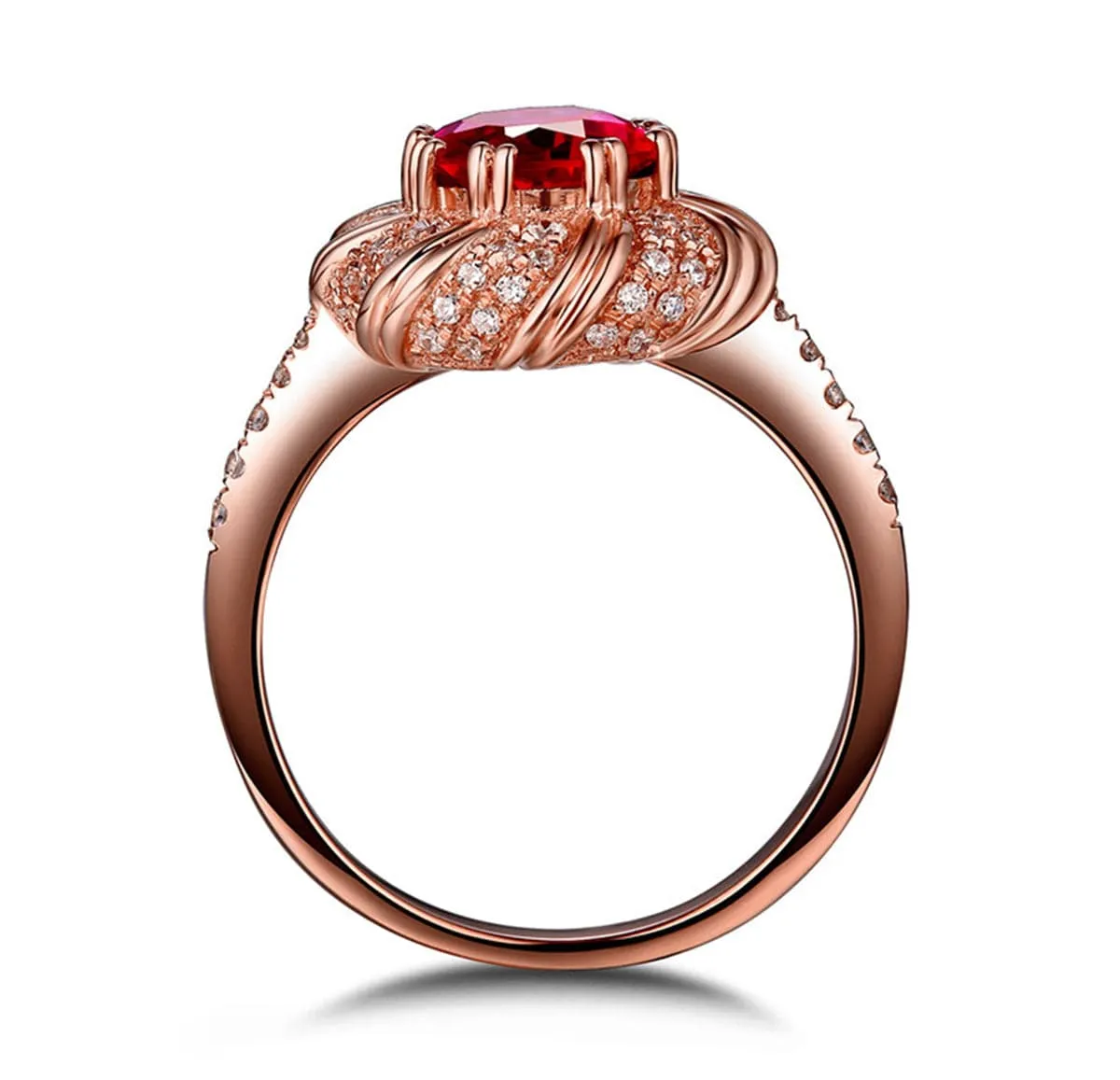 Red Crystal & Cubic Zirconia Oval Floral Ring