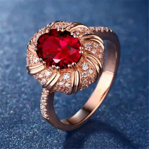 Red Crystal & Cubic Zirconia Oval Floral Ring