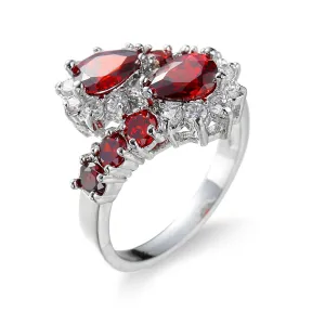 Red Crystal & Cubic Zirconia Pear-Cut Bypass Ring