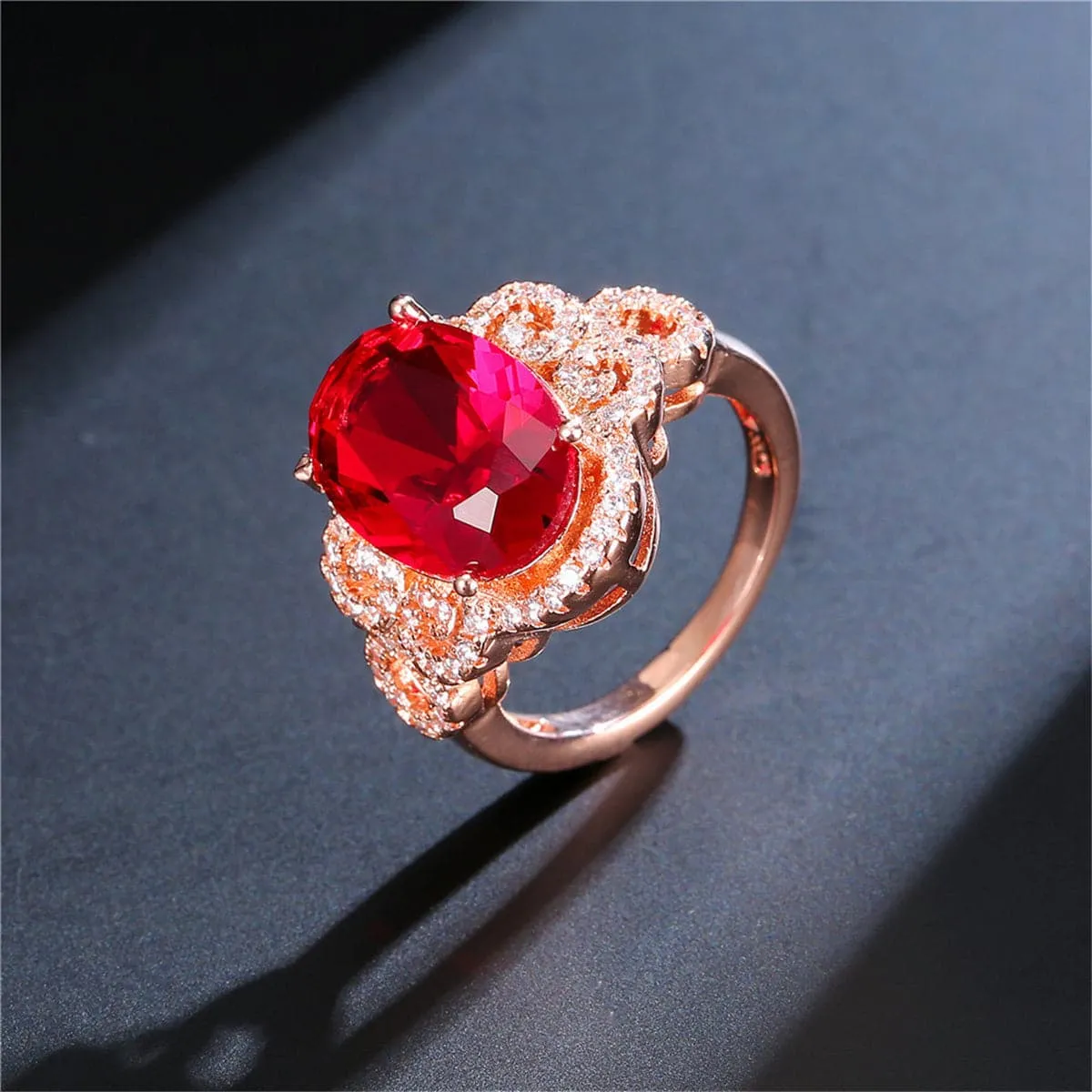 Red Crystal & Cubic Zirconia Red Crystal Floral Ring