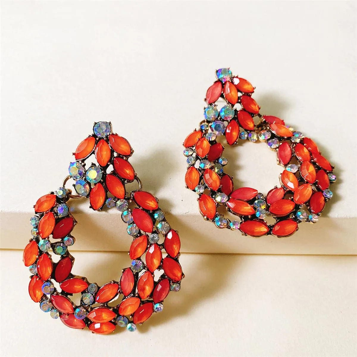 Red Crystal & Cubic Zirconia Wreath Drop Earrings