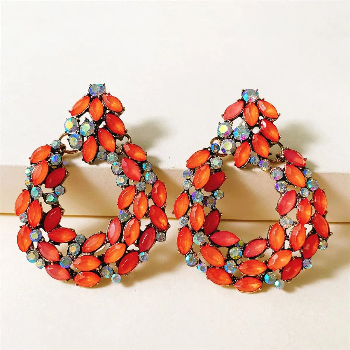 Red Crystal & Cubic Zirconia Wreath Drop Earrings